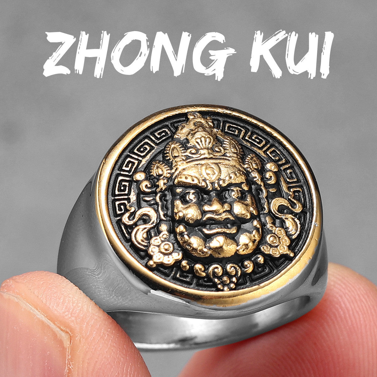 Zhong Kui | 14k Gold Over Stainless Steel Vanquisher of Evil Beings Mythology Rings