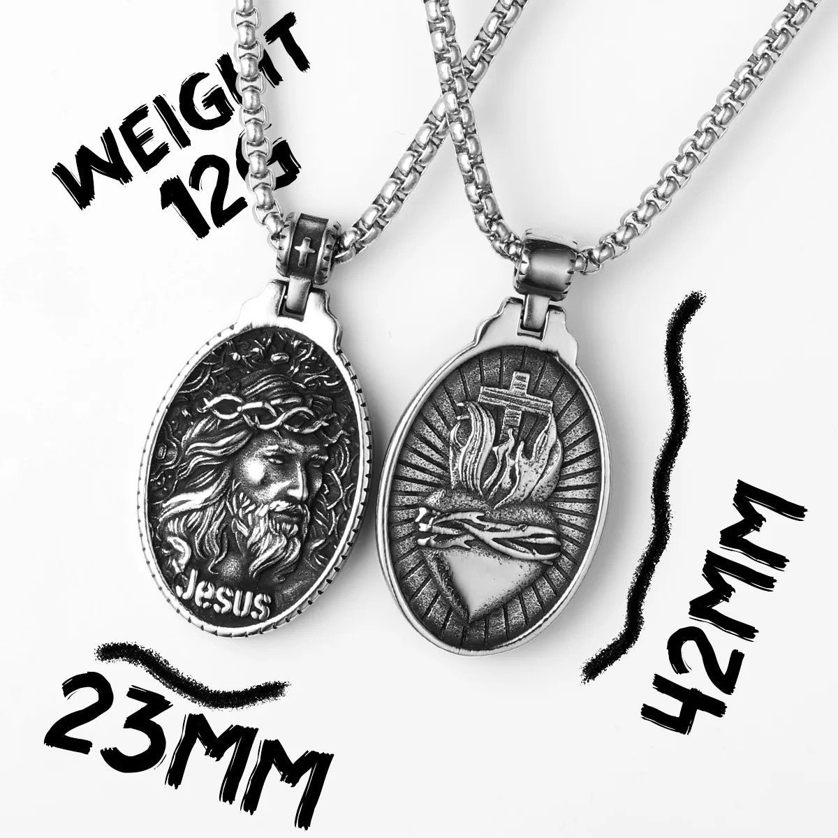 Christian Jesus Collection | 316L No Fade Jesus Heart Cross Amulet Pendants