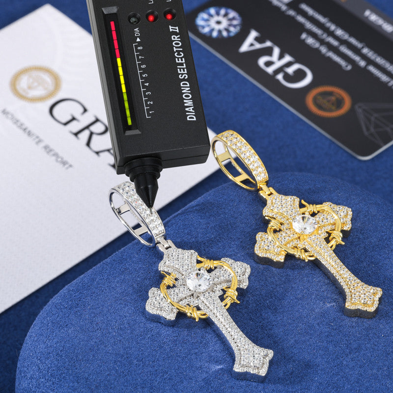 Thorns | Moissanite Diamond 925 Sterling Silver Hip Hop Cross Pendant Necklace