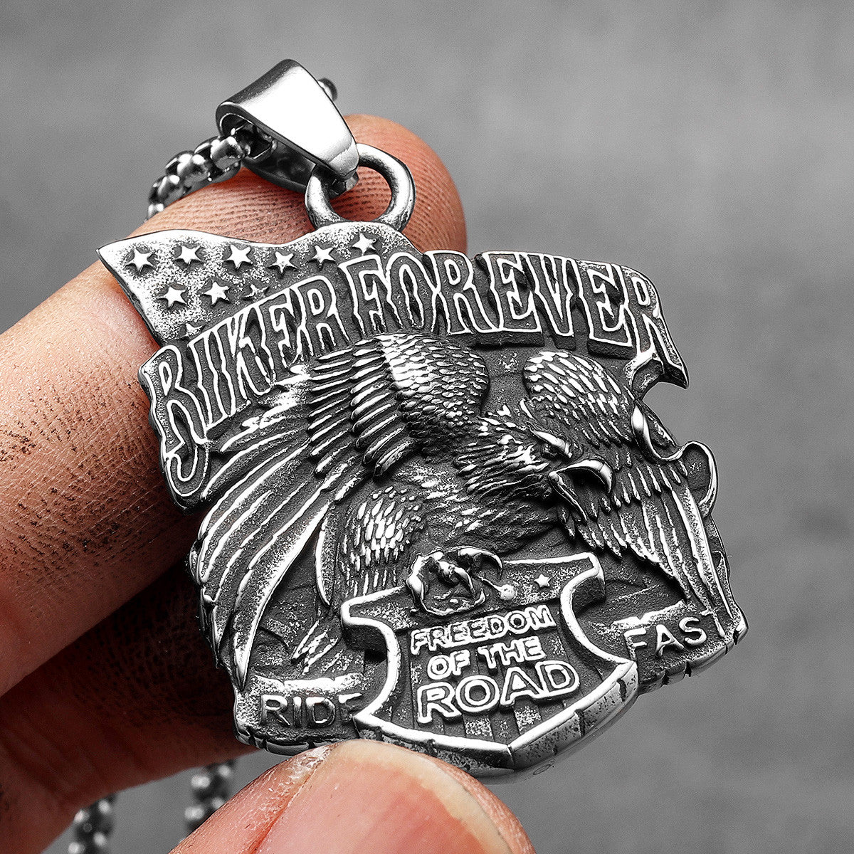 Biker Forever | No Fade Stainless Steel Live Free Eagle Motorcycle Vintage Pendant
