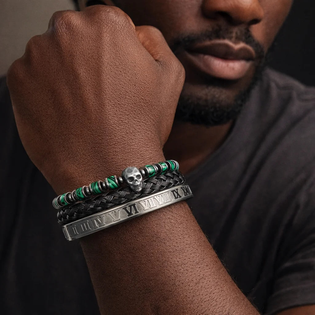 Skull Fire | Luxury 3pcs/set Men's Natural Stone Beads Hip Hop Bracelet Set