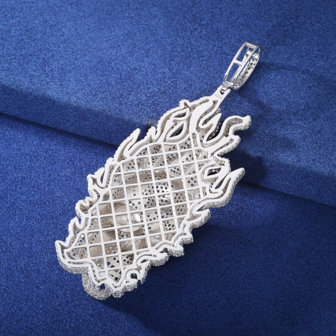 Fire Skull | Solid Sterling Silver VVS Diamond Moissante Hip Hop Pendant