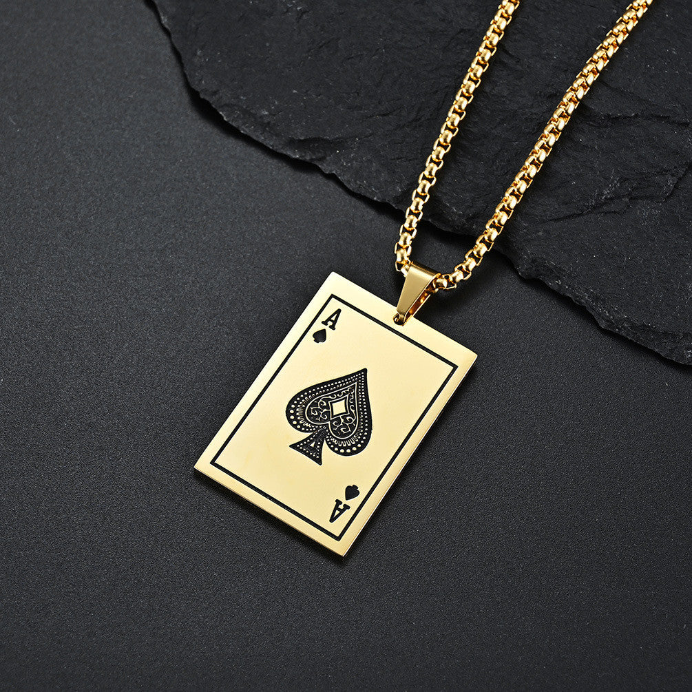 The Gambler ll | 18k Gold over No Fade Stainless Steel Poker King Spades Hearts Pendant