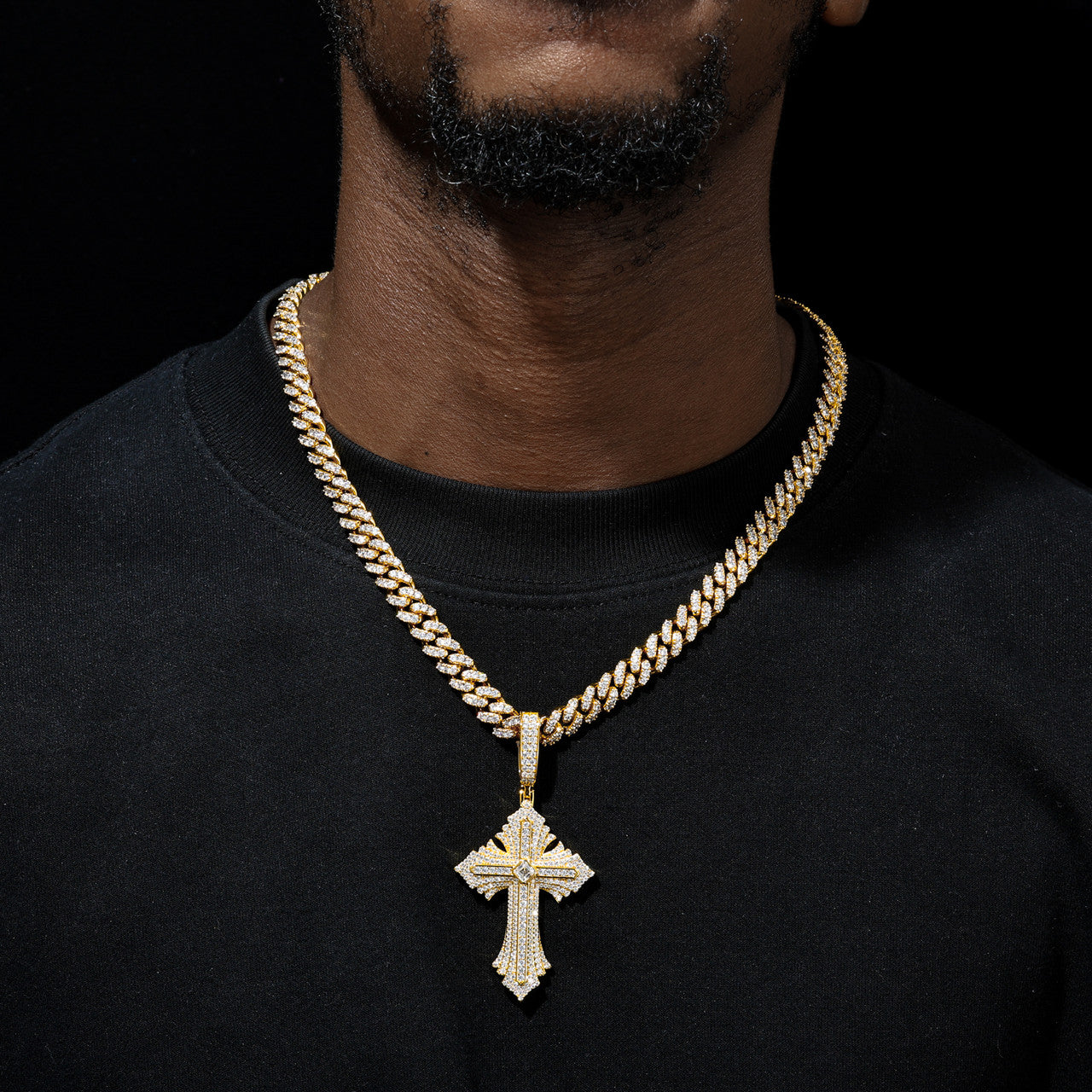 Radiance | Solid Silver Moissanite Diamond Radiant Cross Hip Hop Pendant Chain