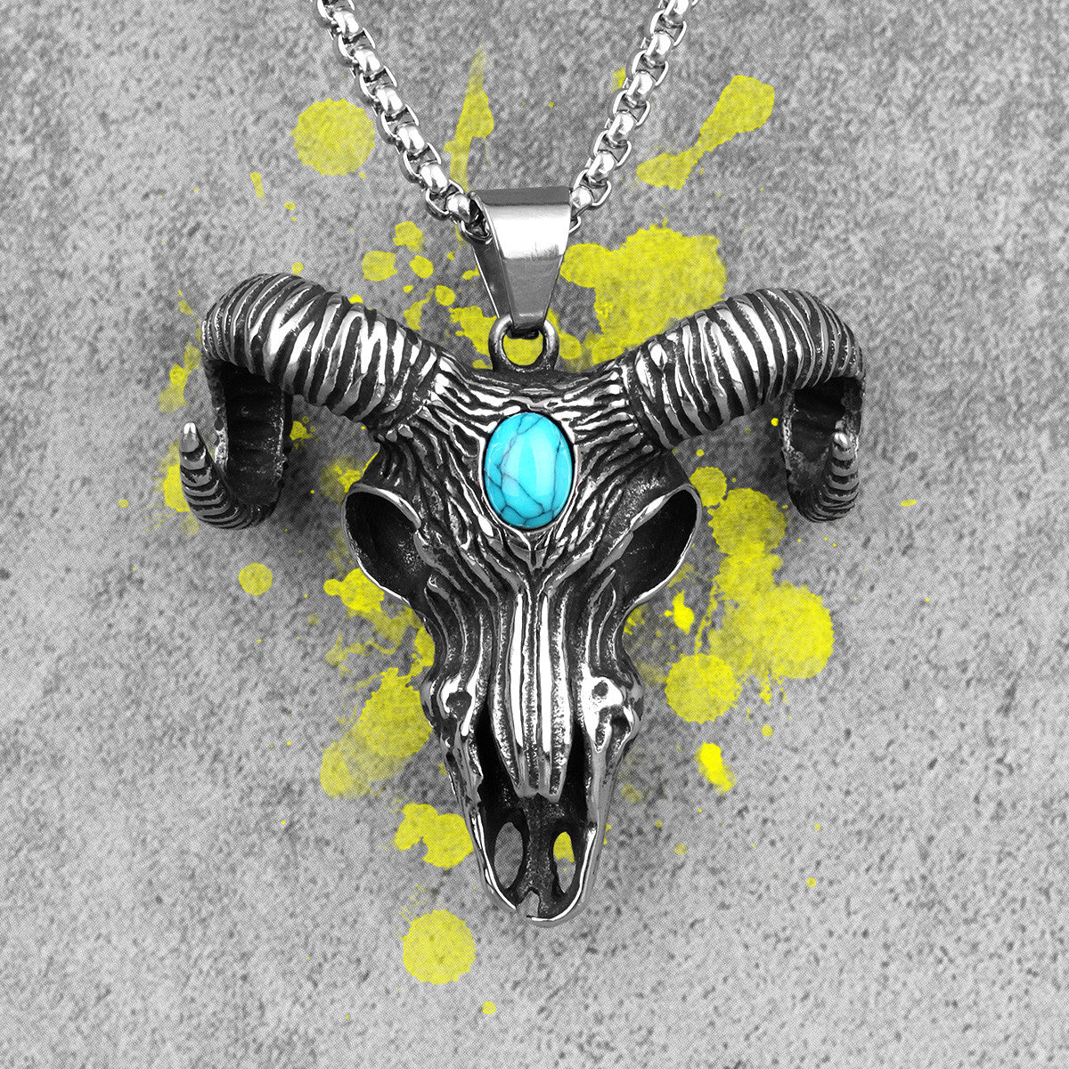 Antelope Skull | Symbolic Turquoise No Fade Solid Stainless Steel Head Skull Pendant