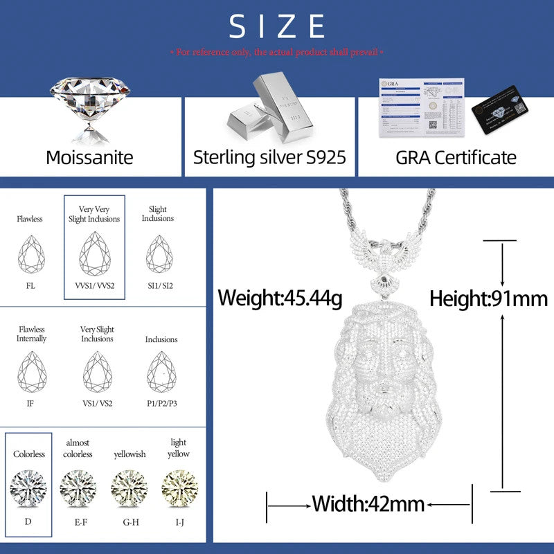 The Imperial | Solid Sterling Silver Moissanite Diamond Hip Hop Jesus Piece Pendant