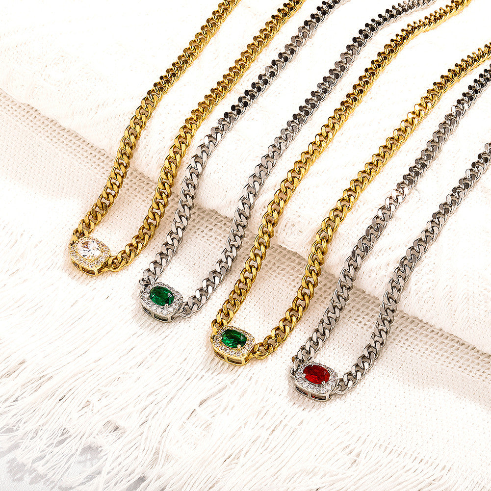 Steel & Stone | 3mm Solid Stainless Steel Cuban Link Gemstone Hip Hop Pendant Bracelet Set