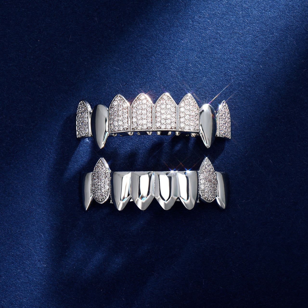 Fanged Ice | Hip Hop VVS Diamond Stone Mouth Teeth Grillz Caps Set