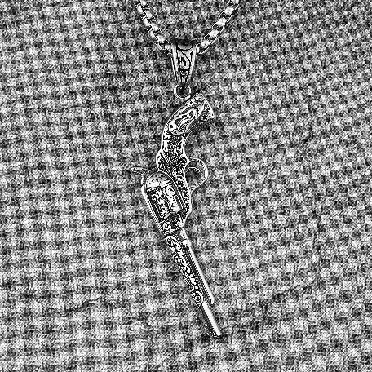The Revolver | Vintage Engraved 316L No Fade Stainless Steel Revolver Hip Hop Pendant