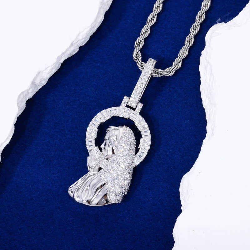 Mary | 925 Sterling Silver Moissanite Diamond Praying Virgin Mary Pendant Necklace
