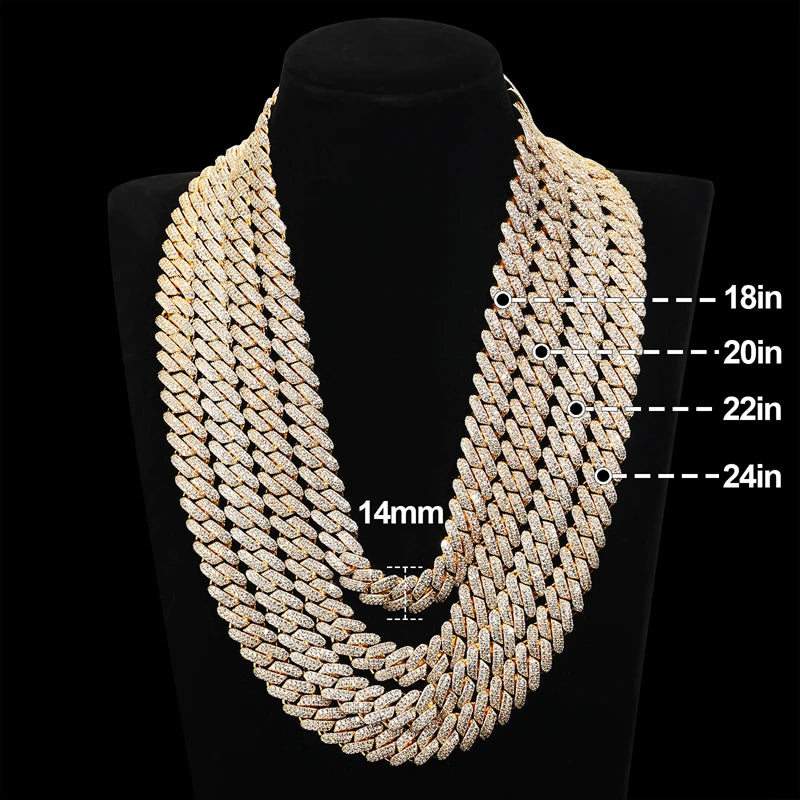 14mm Boss Baller Iced Blinged Out Close Cut Miami Curb Cuban Link Chain Necklace