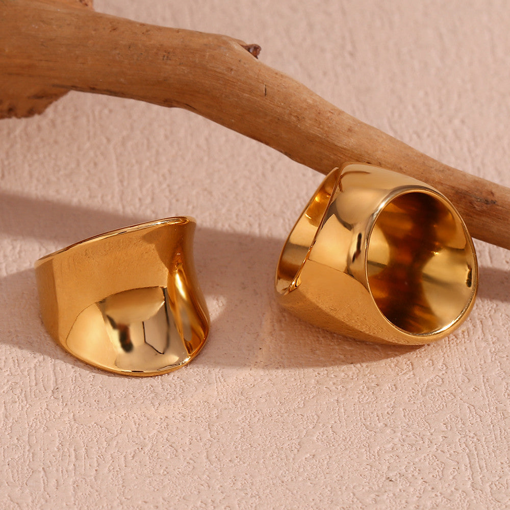 18k Gold over Stainless Steel Waterproof Concave Forefinger No Tarnish Rings