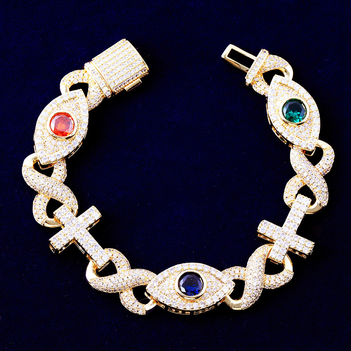 Good VS Evil | Eye Infinity Link Cross VVS Diamond CZ Hip Hop Chain Bracelet