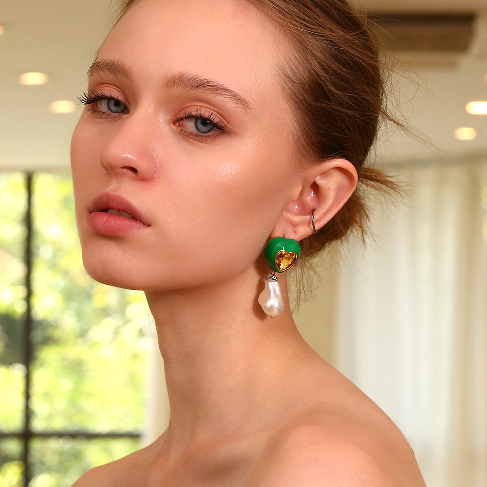 Women's 18k Gold Stainless Steel Baroque Style Imitation Pearl Colorful Drip Oil Earrings