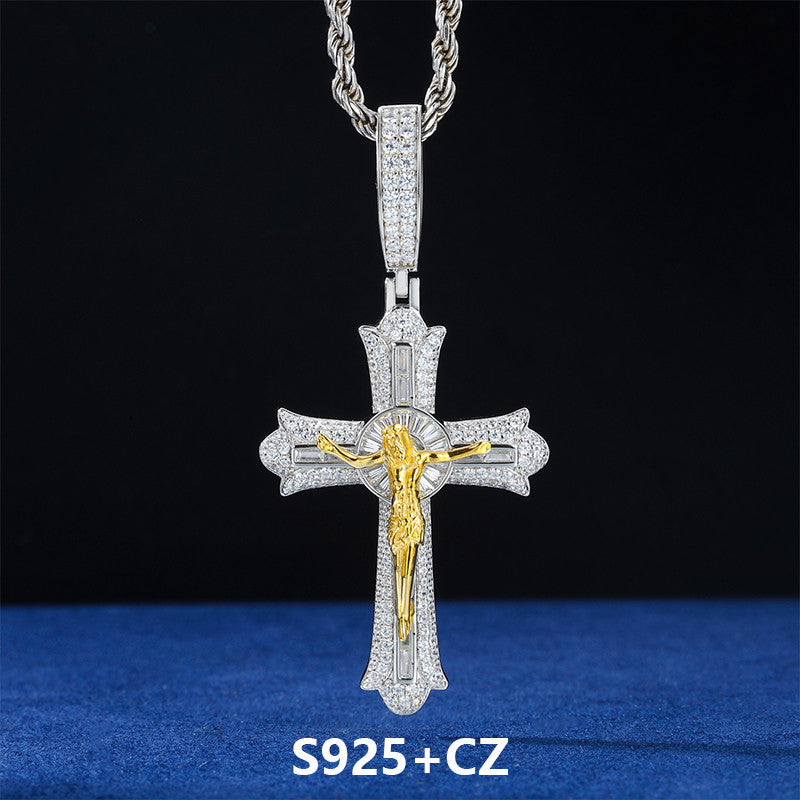 18k Gold Solid 925 Sterling Silver Jesus Crucifix D VVS Moissanite Diamond Cross Pendant