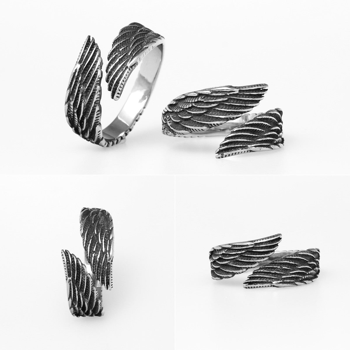 316L No Fade Stainless Steel Street Wear Casual Angel Wings Rings