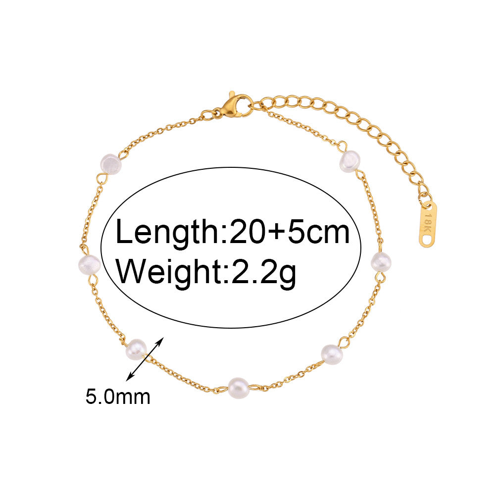 Ladies 18k Gold Over Stainless Steel Freshwater Pearl Water Resistant Anklet Ankle Bracelet