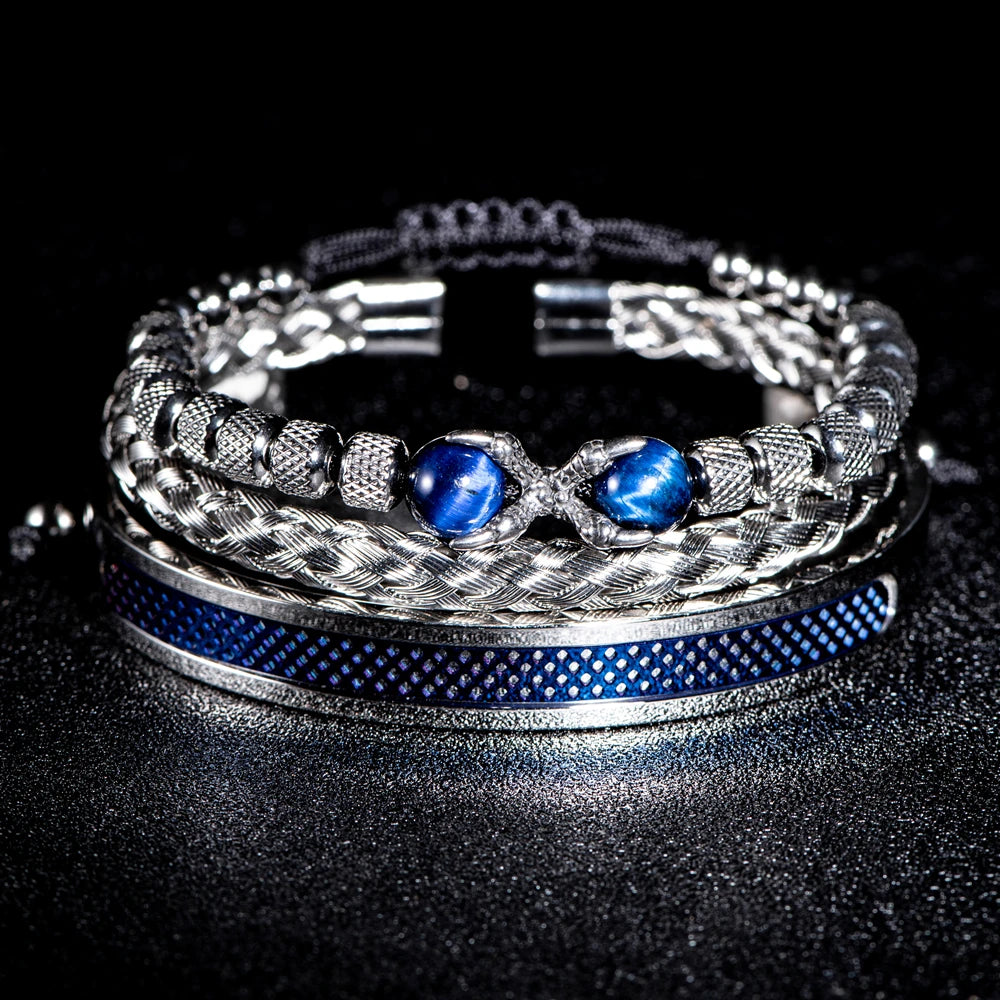 Primal | Tigers Eye Eagles Talon 3 Piece Natural Stone Stainless Steel Bracelet Set