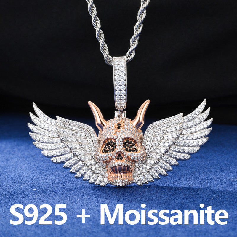 The Fallen | Solid 925 Silver Moissaite Diamond Fallen Angel Wings Demon Hip Hop Pendant