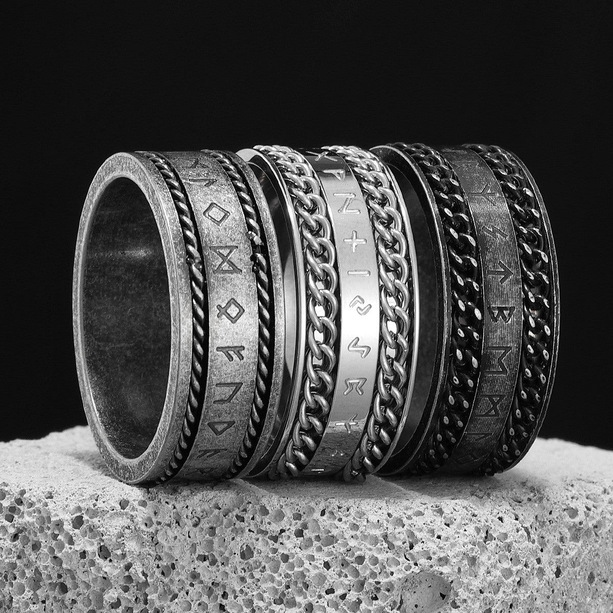Nordic Viking | 316L Solid Stainless Steel Chain Designer Runes Street Wear Rings