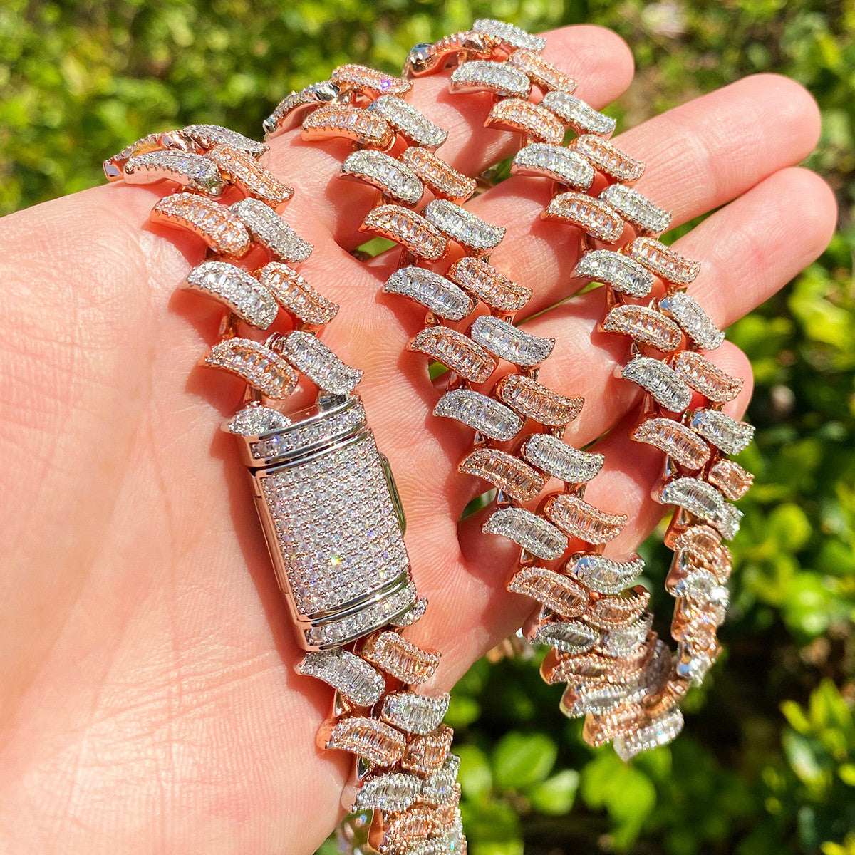 Stash House | Two Tone Baguette 925 Silver Rose Gold Iced Blinged Out Hot Boy Chain