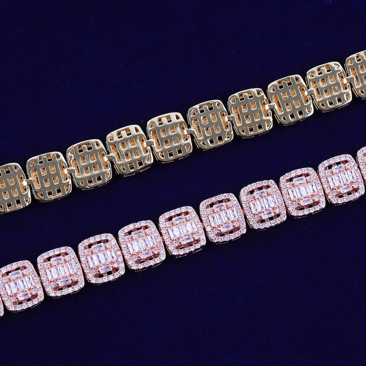 The Iced Trail | VVS Diamond CZ Baguette 24k .925 Silver Rose Gold Hip Hop Bracelet