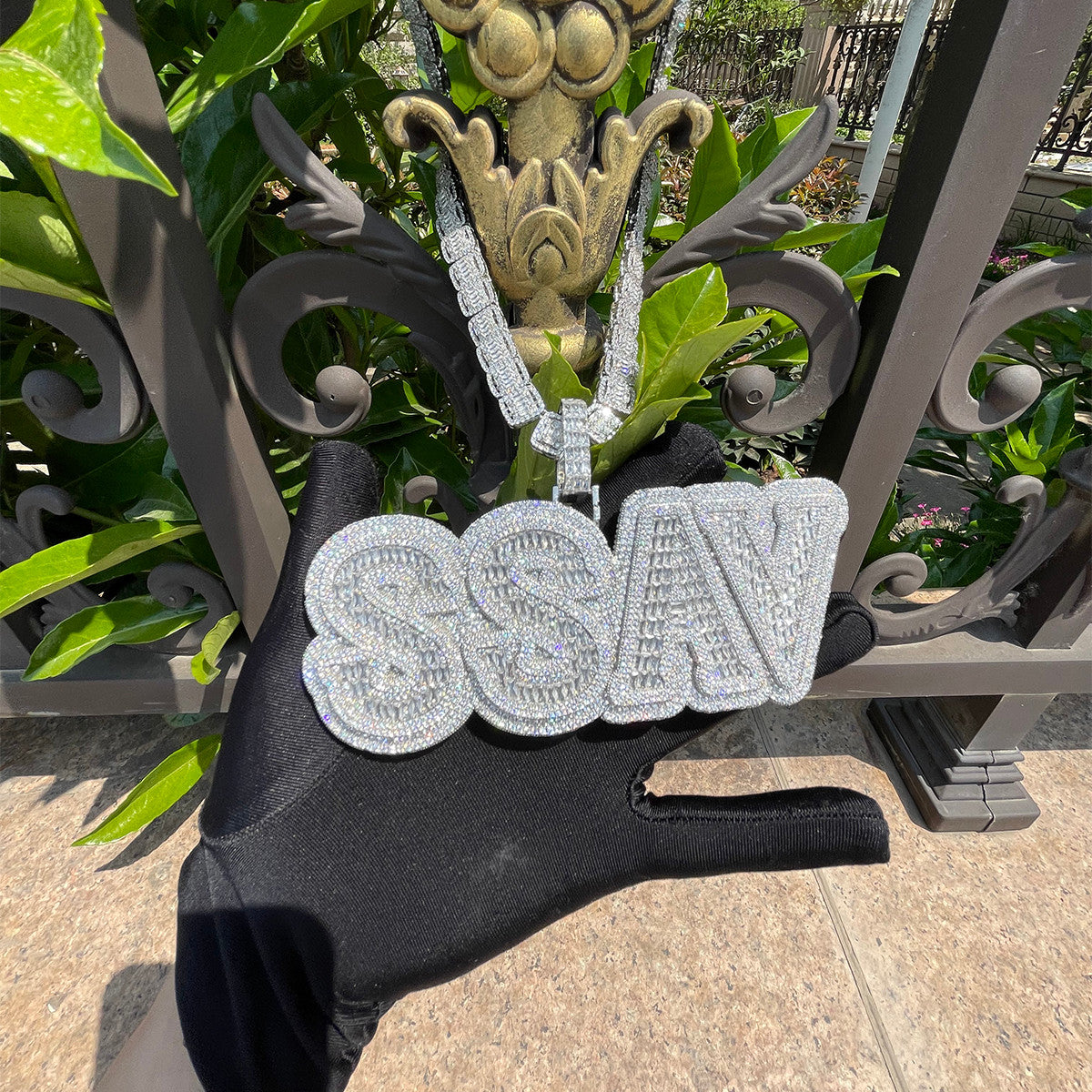 Boss Life | Custom Baguette Hip Hop 24k Yellow 14k White Gold Flooded Ice Name Plate Pendant