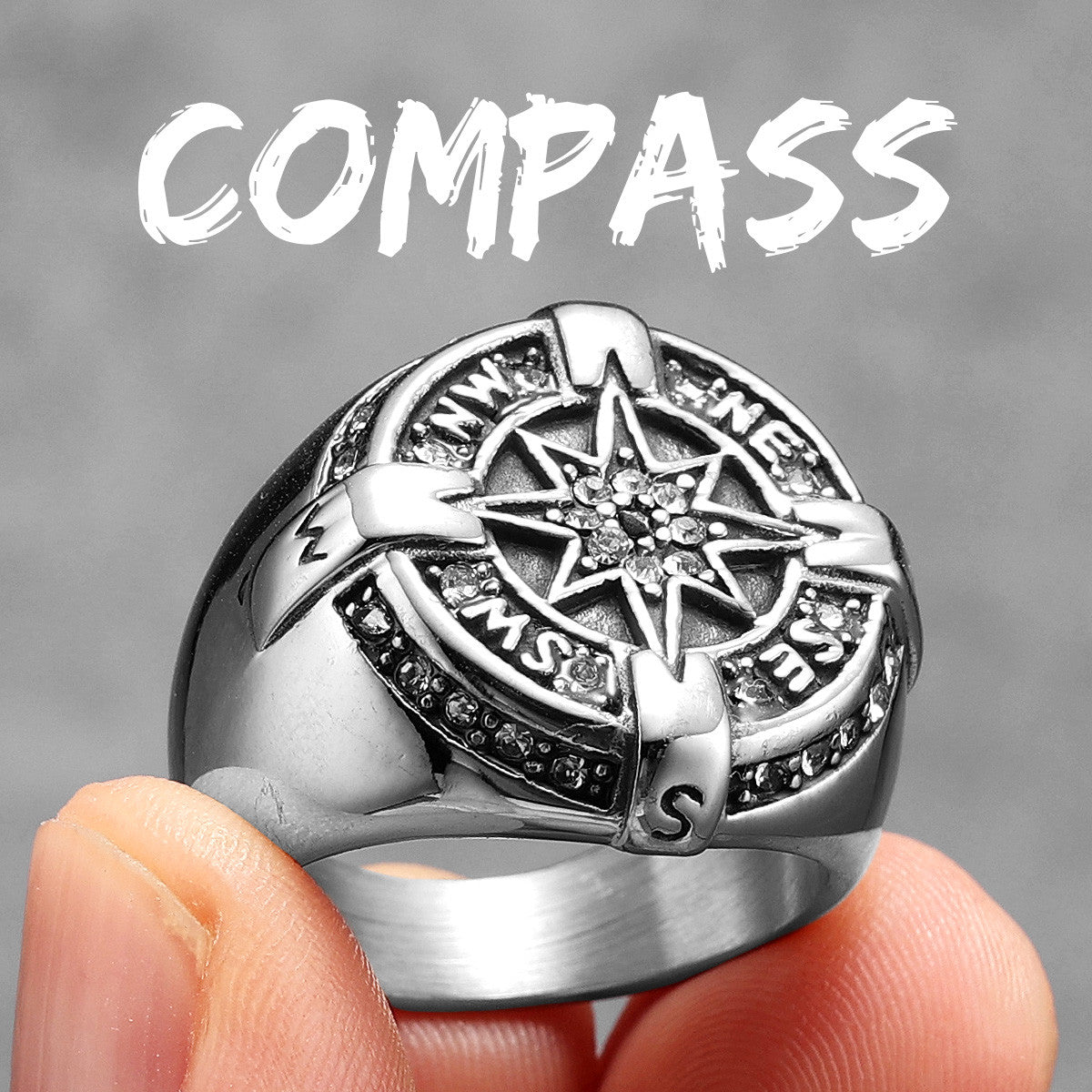 Luxury Compass | 14k Gold Over No Fade Stainless Steel CZ Men's Navigator Rings
