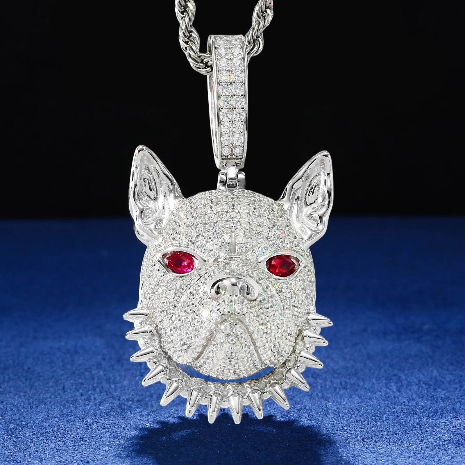 Frenchie | Moissanite Diamond 925 Sterling Silver Spiked Collar French Bull Dog Hip Hop Pendant