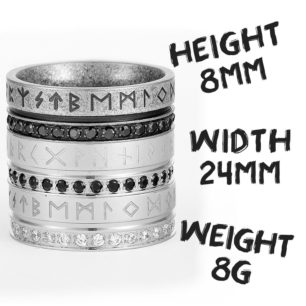 The Viking | No Fade Solid 316L CZ Stone Stainless Steel Street Style Rings