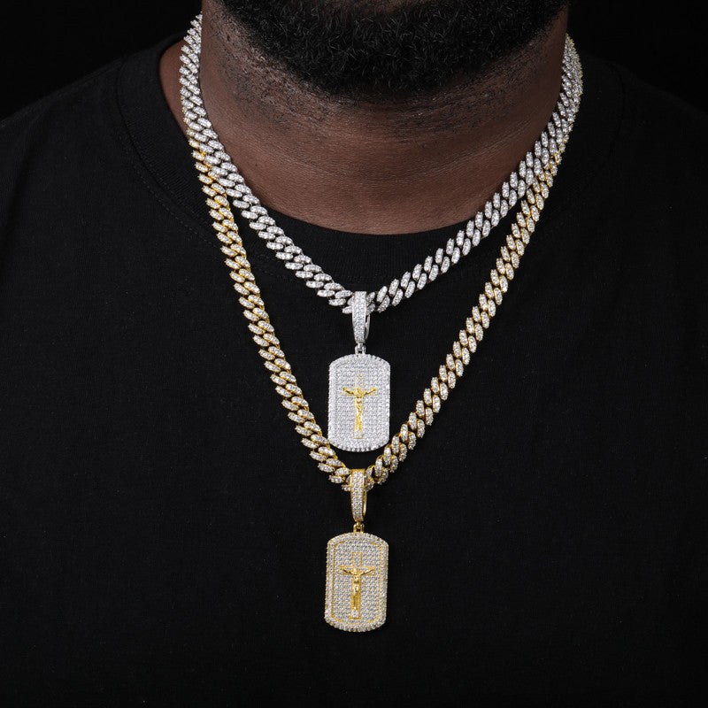 The Wonderful Counselor | 925 Sterling Silver Moissanite Diamond Crucifix Jesus Dog Tag Pendant