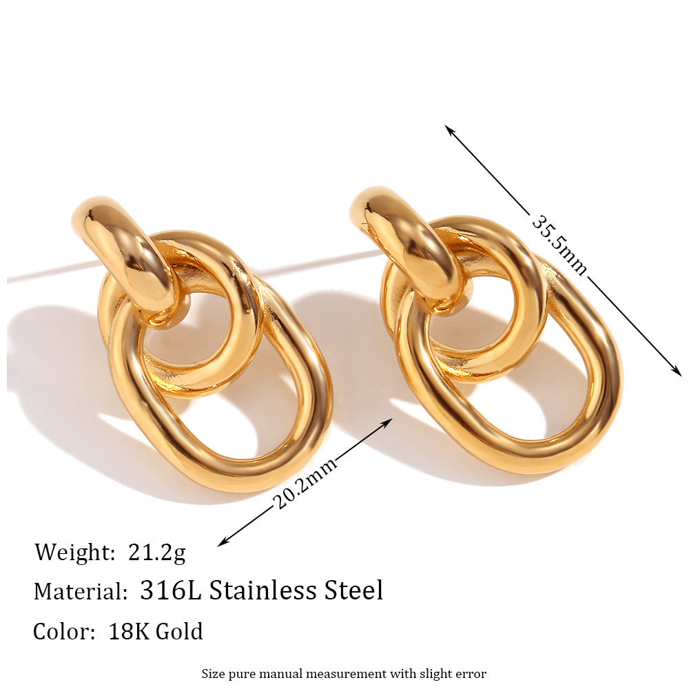 18k Gold O-shaped Street Wear Exaggerated Croissant Mini Hollow Stainless Steel Earrings