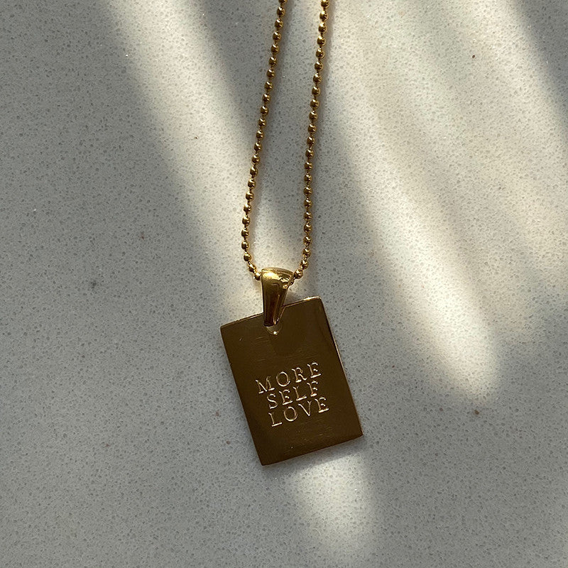 18k Gold Waterproof Self Motivation Stylish Hip Hop Personal Engraved Square Necklace