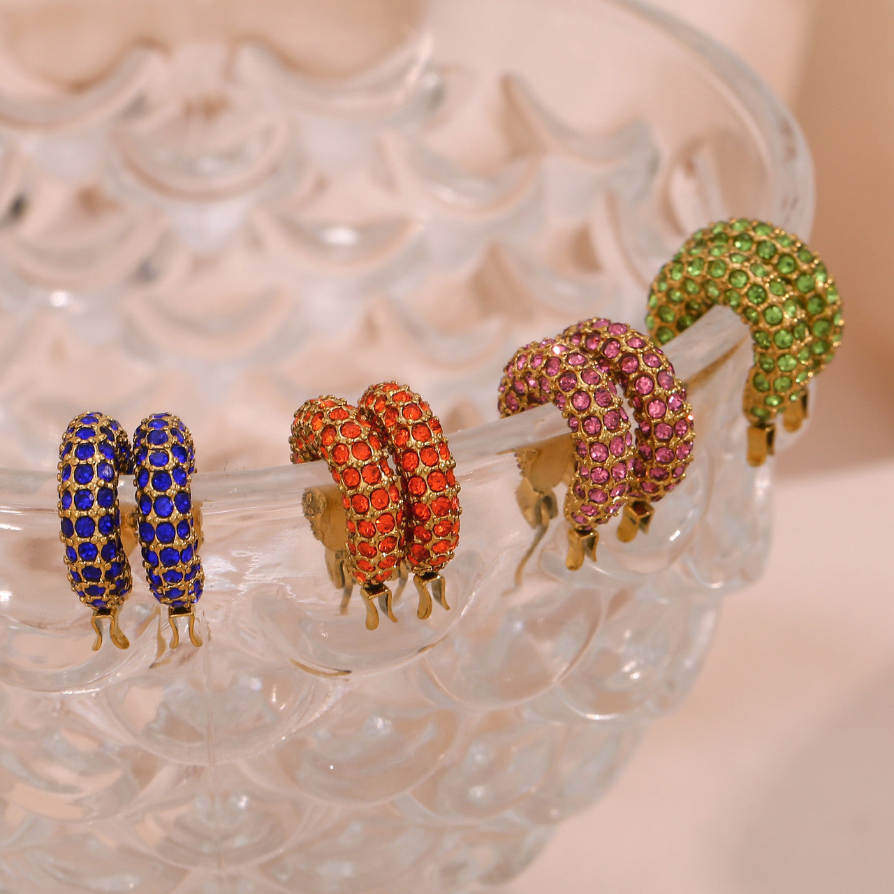 18k Gold Over Stainless Steel Waterproof CZ Shiny Hoop Luxury Earrings