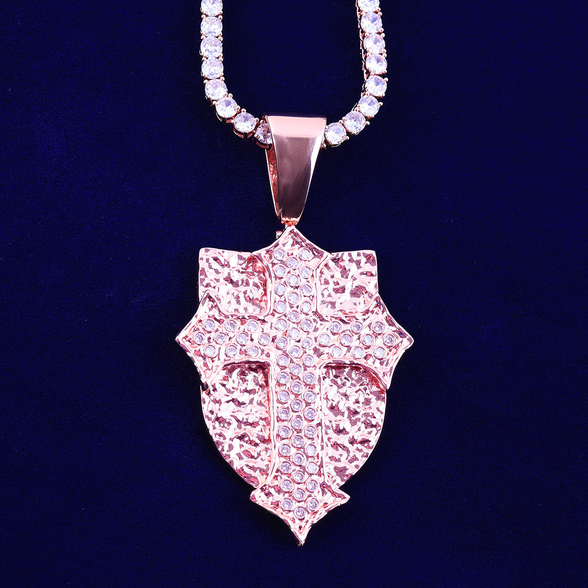 Divine Protector | Cross Shield VVS Diamond CZ Stone Hip Hop Prong Set Pendant