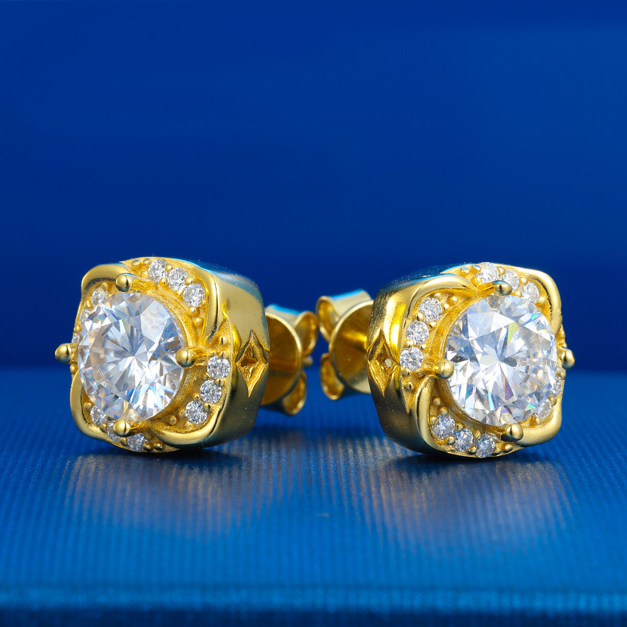 Windmill | Iced Blinged Out Moissanite Diamond Sterling Silver Halo Stud Earrings