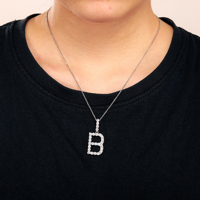 Solid 925 Silver Genuine VVS Diamond Stone Initial Letter Iced Bling Out Pendant Necklaces
