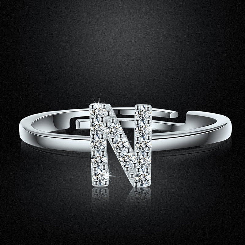 Genuine VVS Moissanite 925 Sterling Silver Letter Initial Adjustable Rings