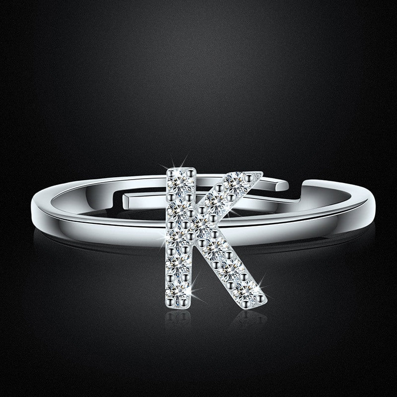 Genuine VVS Moissanite 925 Sterling Silver Letter Initial Adjustable Rings