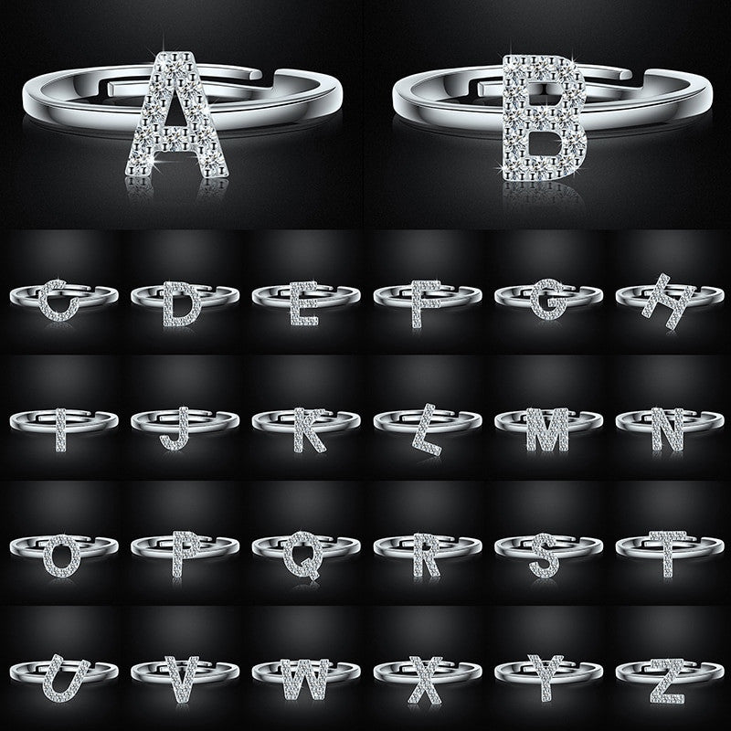 Genuine VVS Moissanite 925 Sterling Silver Letter Initial Adjustable Rings
