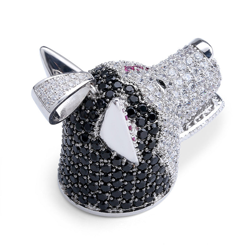 Husky Dog True Micro Pave 5A Stone Iced Pendant Blinged Out Chain Necklace