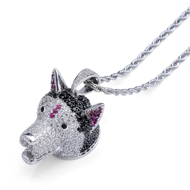 Husky Dog True Micro Pave 5A Stone Iced Pendant Blinged Out Chain Necklace