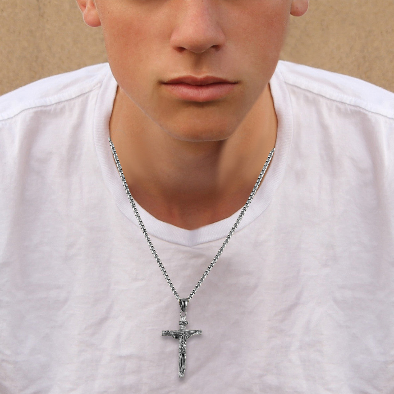 Mens Hanging Head Jesus Crucifix No Fade 316L Stainless Steel Pendant