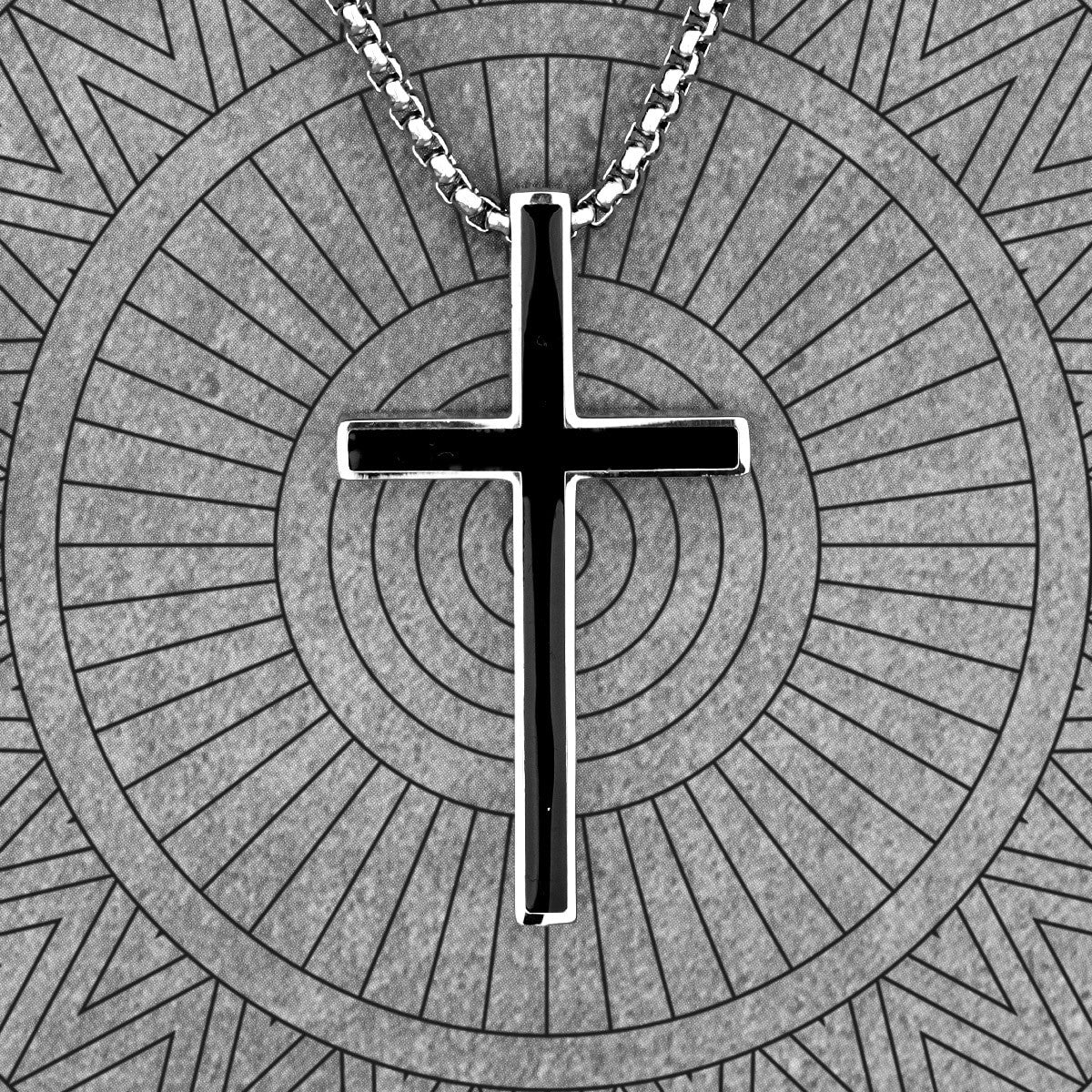 Classic No Fade Silver Stainless Steel Block Cross Pendant Chain Necklace