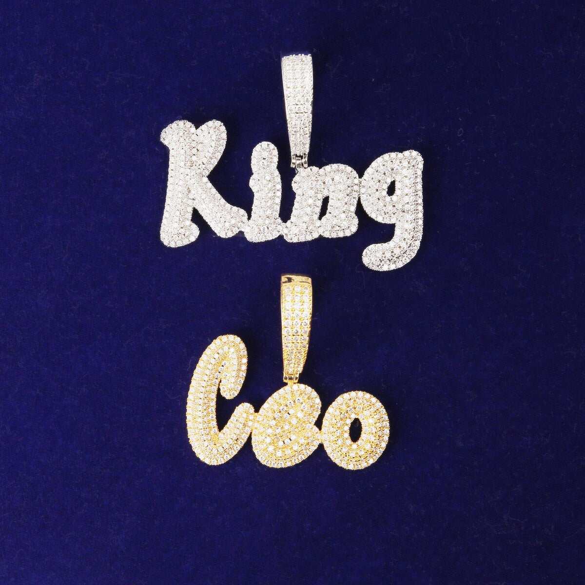 18k Gold Silver Soild Back Graffiti Letters Custom Name Initial Hip Hop Pendant Chain Necklace