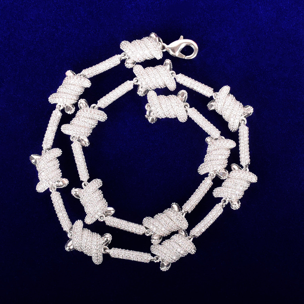 24k Gold .925 Silver AAA True Micro Pave 12mm Barbed Wire Style Hip Hop Chain Necklace