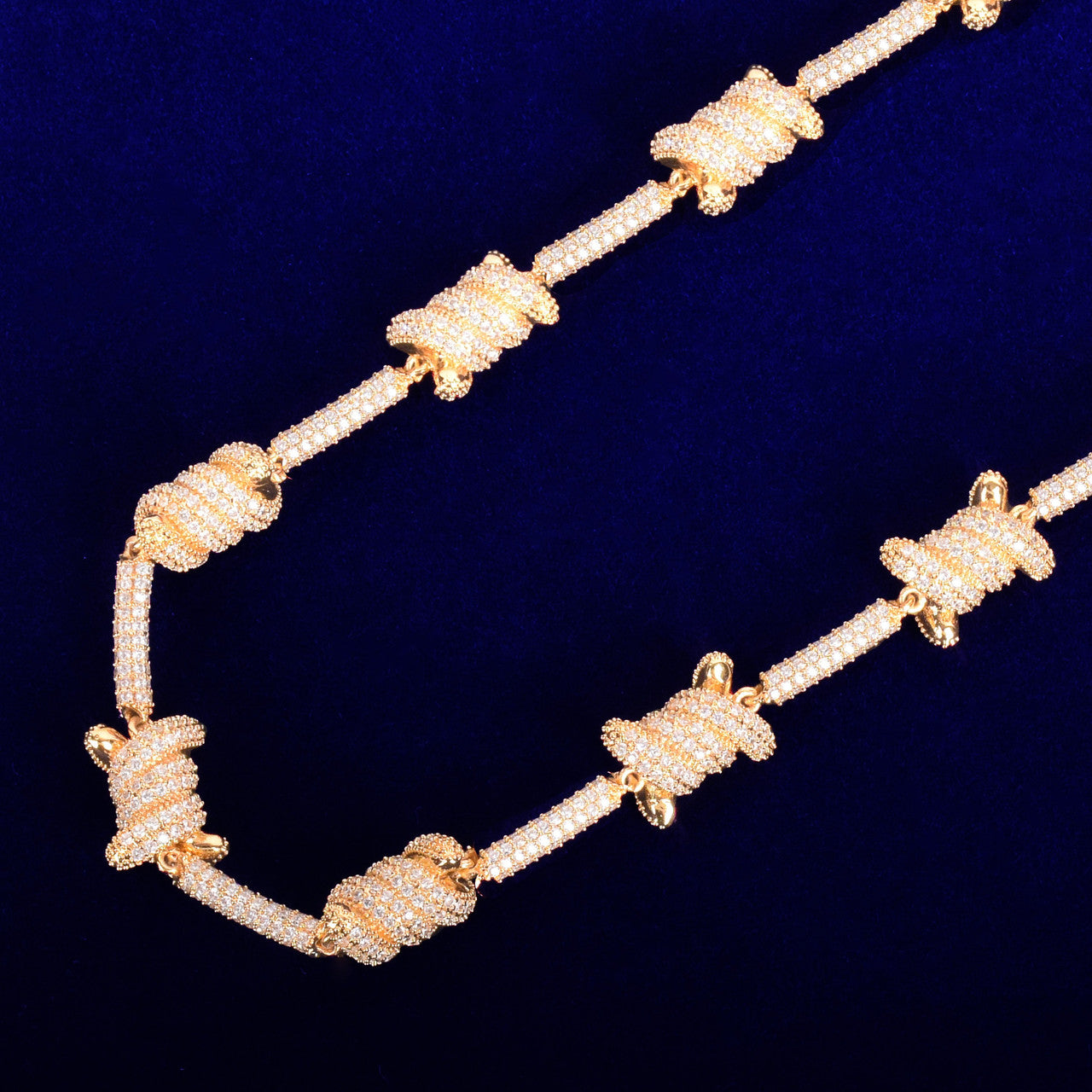 24k Gold .925 Silver AAA True Micro Pave 12mm Barbed Wire Style Hip Hop Chain Necklace