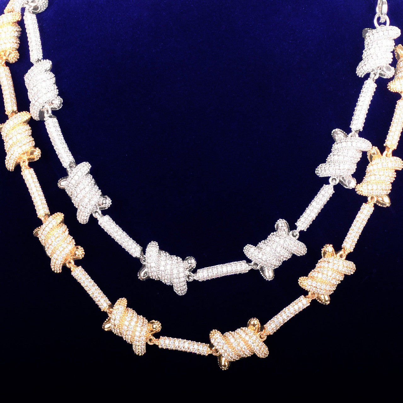 24k Gold .925 Silver AAA True Micro Pave 12mm Barbed Wire Style Hip Hop Chain Necklace