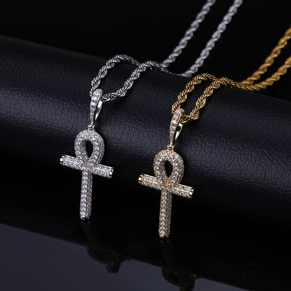AAA Micro Pave 14k Gold Silver Hip Hop Key Of Life Original Ankh Cross