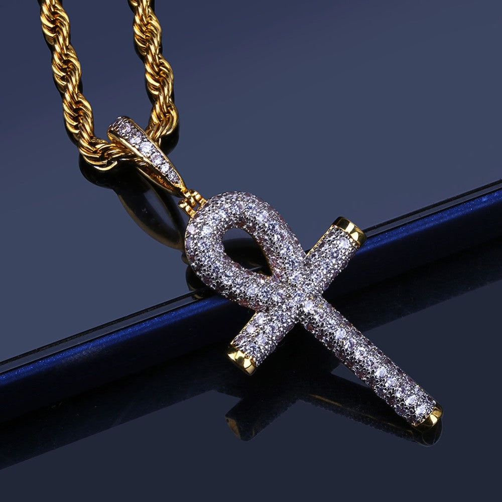 AAA Micro Pave 14k Gold Silver Hip Hop Key Of Life Original Ankh Cross Pendant Chain Necklaces